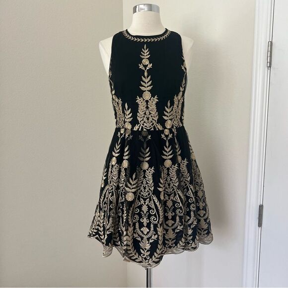 Altard State Elegant Black and Gold Embroidered Dress M - Picture 1 of 7